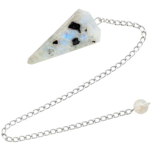 Image of Rainbow Moonstone Pendulum Dowsing Tool - Natural Crystal Pendulum for Spiritual Guidance - Premium Dowser Pendulum for Accurate Divination and Energy Healing - Perfect for Energy Healing and Chakra Balancing - Handcrafted with Precision and Elegance