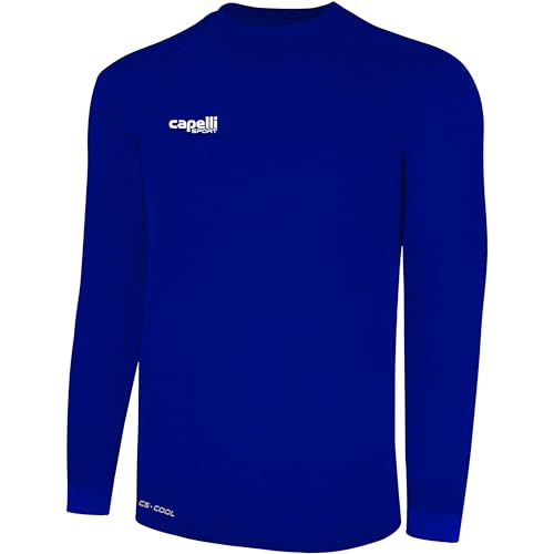 Capelli Sport Men's Standard Workout Top, Long Sleeve Crew Neck Exercise Training Jersey, Royal Blue White