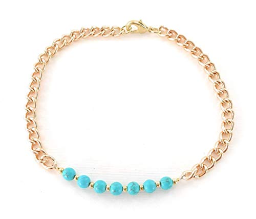 11 Inch Curvy Girls Blue Turquoise Gemstone Anklet Chain Ankle Bracelet Large