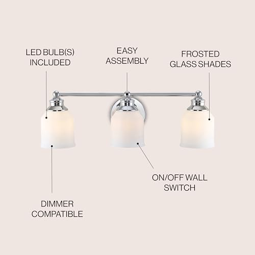 Image of JONATHAN Y 24 inch Chrome Modern Farmhouse LED Vanity Light Wall Sconce Fixture, Frosted White Glass Shade, Dimmable Wall Lamp for Bathroom Mirror Kitchen Sink, UL Listed (JYL7551A)