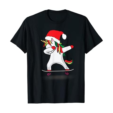 Christmas Dabbing Unicorn Santa Skateboard T-Shirt Cover