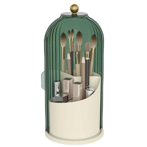 Emljkvp Makeup Brush Holder with Dustproof Cover 360 Rotating Makeup Brush Organizer for Vanity Bathroom, Green
