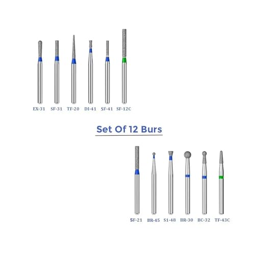 Image of Cavity Preparation Burs Kit | 12 Diamond Burs for Cavity Shaping | Stainless Steel Shank | Friction Grip | Autoclavable | Dental Restoration Tool