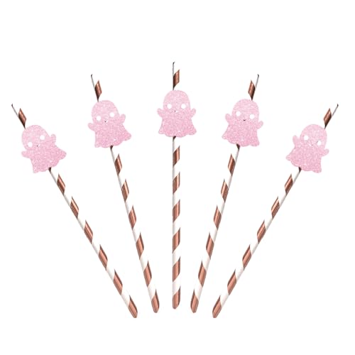 Pitillos de papel dorado rosa para fiesta Halloween pack 24 miniatura 1