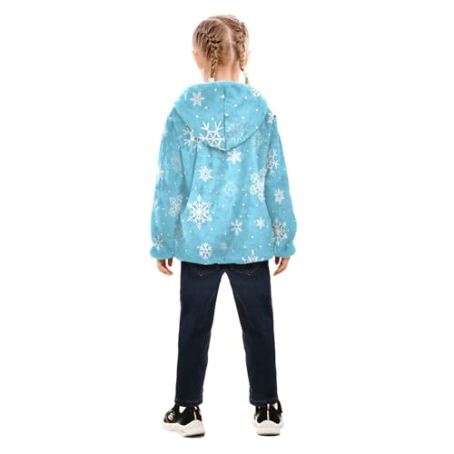 OTVEE Blue Snowflake Pattern Kids Hoodie Jacket Fall Spring Full Zip Warm Outwear Coat4