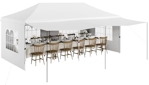 10x20 Pop Up Canopy, Commercial Heavy Duty Canopy Tents for Parties with Roller Bag, 10x20 Tents with 6 Removable Sidewalls, Upgraded Thickened Legs, 6 Sand Bags, White
