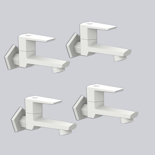 Image of RN PTMT Long Body Bib Cock for Bathroom | 15mm Long Body Foam Flow Water Tap with Flange | Luxury G20 Collection Faucet | High-Grade Engineering Polymer Tap (White, Pack of 4)