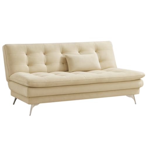 Image of FURNY Eagel 3 Seater Fabric Sofa Cum Bed with 2 Cushions (Cream) with Velvet Fabric | Durable with Comfort | Perfect for Living Room, Bedrooms, Offices