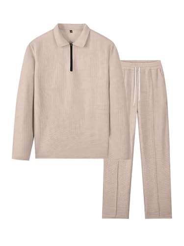Image of Jawdrobe Men's Waffle-Check Co-Ord Set | Self-Textured Collar Top | Drawstring Jogger Pants | Cotton-Blend Loungewear /Night-Suit | Casual Travel & Streetwear Two-Piece
