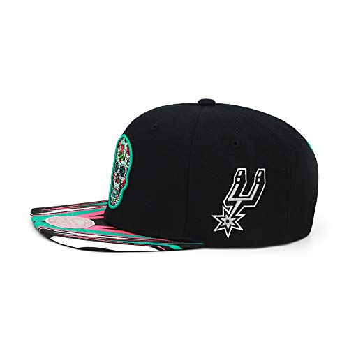 Mitchell & Ness San Antonio Spurs Snapback Hat - Black/Fiesta Skull - Dia De Muertos/Day Of The Dead - Cap For Men #TOP1