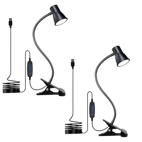 GBKDQQ Lot de 2 lampes de lecture à pince de lit, lampe de bureau LED à intensité variable, avec 3 températures de couleur, lampe de table USB avec câble, lampe à pince de lit avec interrupteur pour