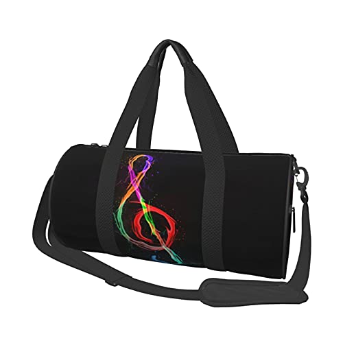 Fredeulva Colorful Music Notes Duffel Bag Canvas Shoulder Round Gym Sports Travel Weekender Bags For Man Women