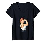 Photo Gallery donna girl power feminist retro art rosie riveter style protest maglietta con collo a v Photo Gallery donna girl power feminist retro art rosie riveter style protest maglietta con collo a v
