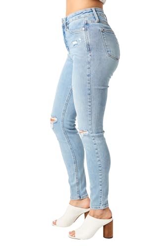 Judy Blue Women's Mid Rise Tummy Control Destroy Skinny Jeans2