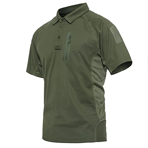 CRYSULLY Male Summer Safari Fatigue Outdoors Polo Shirt Stylish Classic Climbing Sailing Field Woodland T-Shirt Army Green