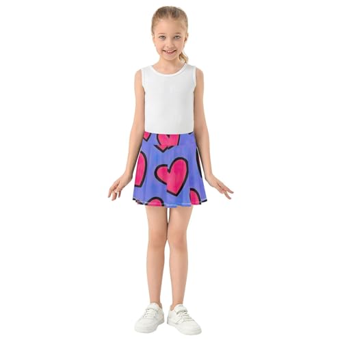 Girls' Shorts Athletic Skorts Cute Pink Hearts Purple Toddlers Tennis Skirts Preppy Flowy Skirt 3t3