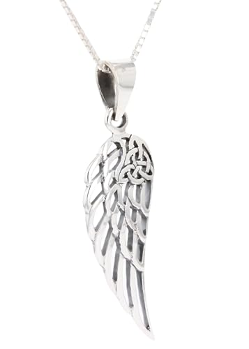 Angel Wing Celtic Knot Sterling Silver Pendant Necklace 18"2