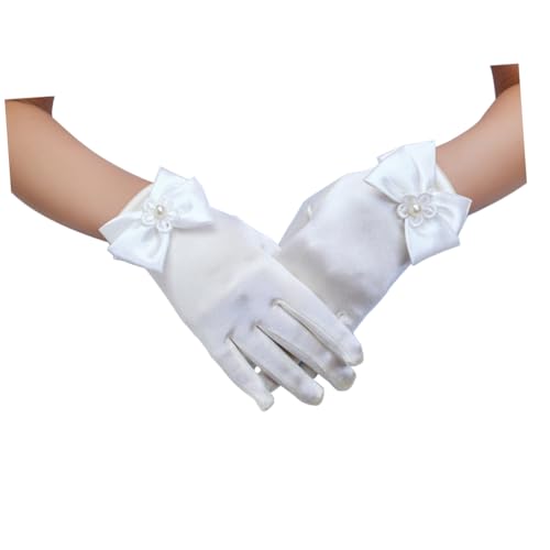 Lace Flower Girl Gloves Bowknot Short Wrist White Lace Gloves for Weddings Elegant Accessories for Girls Special Occasions3