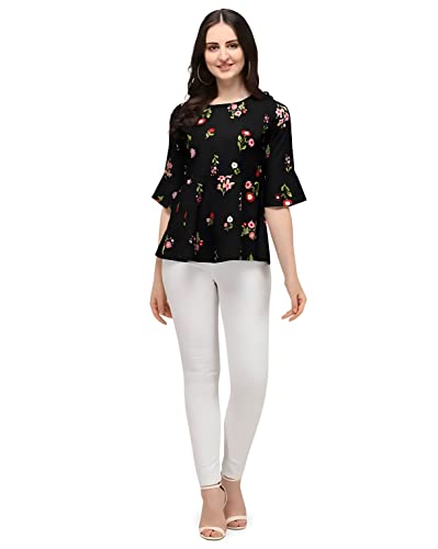 Image of Casual Regular Sleeves Printed Women Black Top