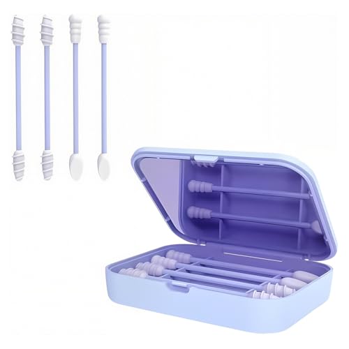 YAZWUR 4 Piezas Bastoncillos de Silicona Reutilizables, Limpiadores con Espejo, Doble Punta en Espiral para Oídos, Maquillaje, Dental y Oral (Azul)
