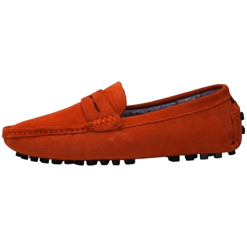 Image of ANUFER Men's Suede Leather Penny Loafers Comfort Driving Shoes Moccasin Slippers