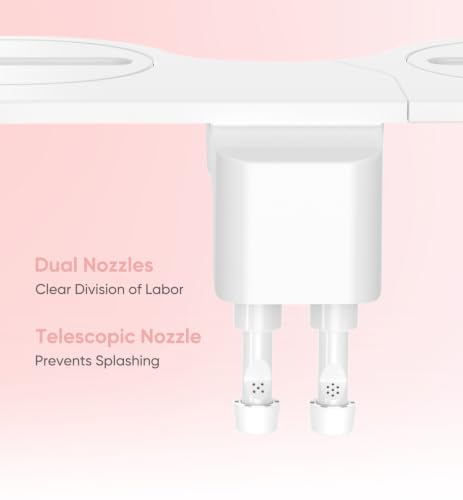 Image of Ultra-Slim Bidet Attachment, Posterior&Feminine Wash-(Retractable Dual Nozzles), Non-Electric Bidet Attachment for Toilet Seat, Adjustable Fresh Cold Water Pressure, Stainless Steel Inlet (DarkGray)