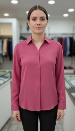Image of Women's Button-Down Shirt, Long Sleeve, Collared Blouse, Relaxed Fit, Casual and Office Wear