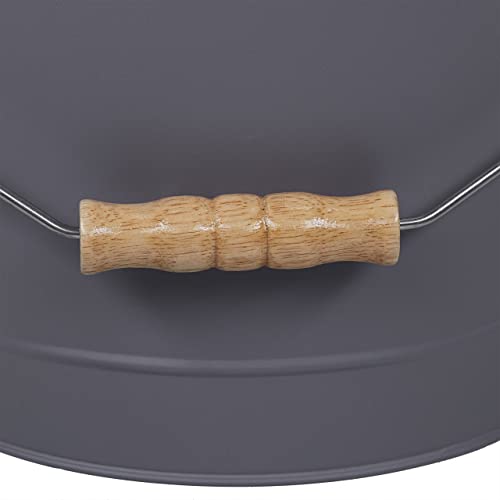 Foto von Relaxdays Ascheeimer mit Deckel & Schaufel, Stahl, Holzgriff, 19 Liter, Kaminzubehör, Aschekübel mit Henkel, grau