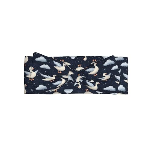 Blue Wing Goose Print Baby Girl Bows Headbands Baby Girls Newborn Headbands Infant Toddlers 0-6 Months
