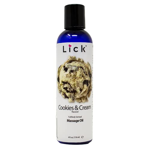Lick Cookies and Cream Flavored Massage Oil - Water-Based & Body Safe Great for Pure Personal Care and Partner Care 4 Oz