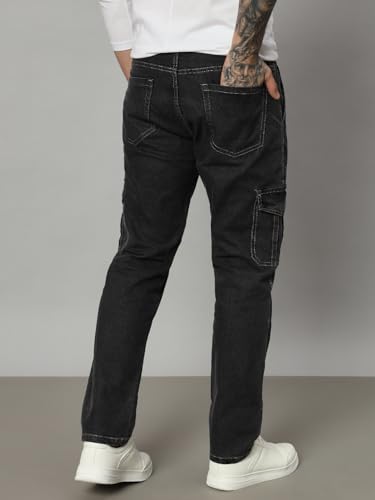 Image of Mens Stretchable Solid Cargo Jeans