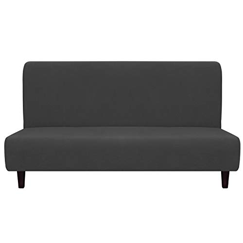 Easy-Going Fleece Stretch Sofa Slipcover Spandex Anti-Slip Soft Couch Sofa Cover, Armless Washable Furniture Protector with Elastic Bottom for Kids, Pets(Futon, Dark Gray)