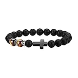 YangQian Cross Bracelet for Men Tiger Eye Catholic Rosary Bracelet for Men Boys Adjustable Natural Crystal Stone Bead Anti Anxiety Stretch Bracelet