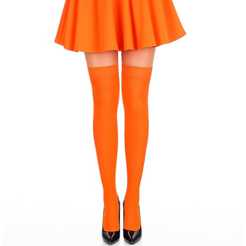 Heclia Thigh High Socks for Women, Orange Knee Socks Tube Sock Halloween Knee High Stockings Thigh Highs Hosiery Daily Wear Casual Athlete Sock Costume Cosplay Party