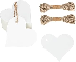 100PCS Heart Blank Gift Tags, White Kraft Paper Lables with String for Wedding Valentine's Day