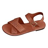 Flat Sandals for Women Summer Cross Hollow Bands Sandals Adjustable Ankle Straps Comfort Retro Casual Beach Womens Sandals