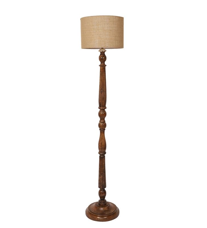 Image of tu casa Mango Wooden Floor Lamps with Beige Jute Shade for Home Decor, Bedrooms Corner, Living Room, Gifting, Diwali Decoration, Hall, Office, Study Room (Height: - 56 inch) - Bulb not Included
