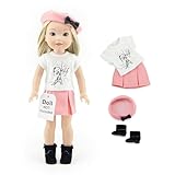 Emily Rose 14 Inch Doll Clothes | Parisian Doll Skirt Outfit, Including Hat, T-Shirt with Eiffel Tower Graphic and Ankle Boots | Fits 14" American Girl Wellie Wishers and Glitter Girls