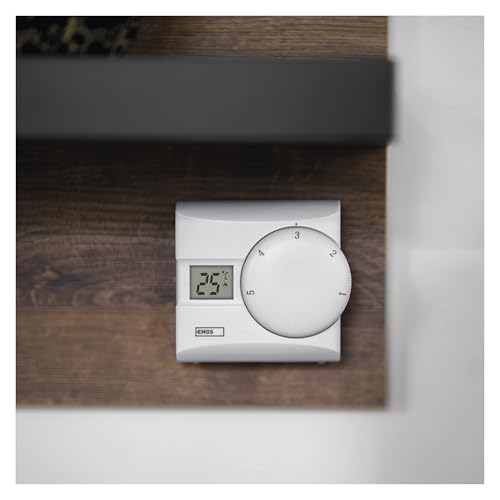 EMOS - digitaler Raumthermostat mit LCD-Display - manuell, drahtgebunden - Heiz- und Kühlsysteme - Temperaturregelung 5-30 °C - Aufputzmontage - einfache Bedienung - Batterie inkl. - weiß