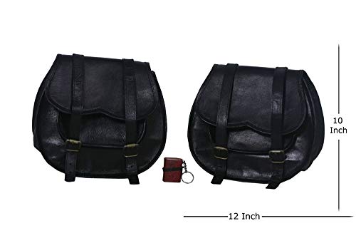 2 X Motorcycle Side Pouch BLACK Leather Side Pouch Saddlebags Saddle Panniers (2 Bags) Motorcycle Bicycle Bike - Thumbnail 5