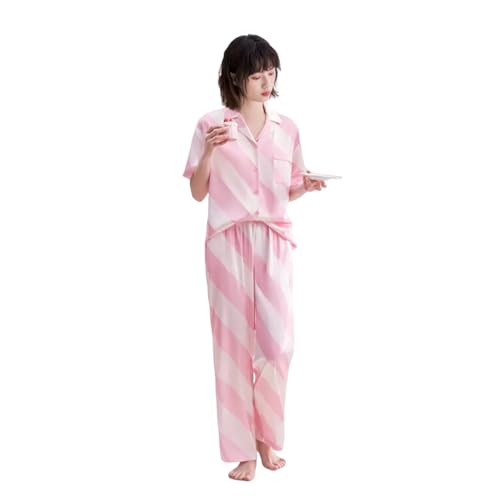 Pijama De Verano Delgado Y Fresco para Mujeres, Ropa Casera para Habitaciones con Aire Acondicionado,Rosado,XXL