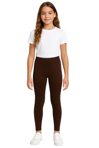 Image of PopCouture Girls Plain Cotton Ribbed School Leggings Chocolate Brown 1-2 Years