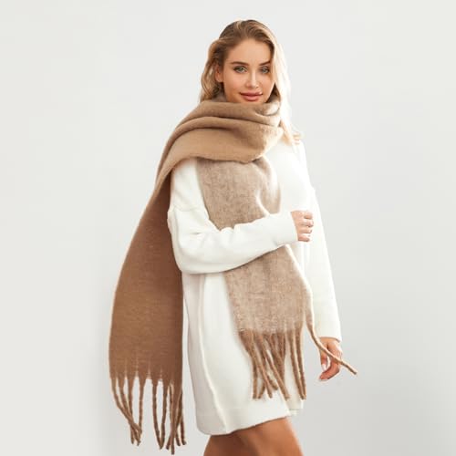 Yoawdats Women Winter Warm Scarf Elegant Contrast Color Tasseled Shawl Wrap Long Stoles Oversized Soft Scarves Fall Gifts3