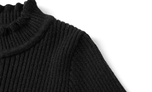 Image of Mud Kingdom Girls Mock Neck Sweater Long Sleeve Knit Top Solid Ruffled Collar Undershirt Slim Fit Lettuce Trim