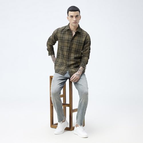 Image of BASICS 100% Cotton Checked Shirt for Men | Slim Fit | Everyday Smart Casual Wear | Full Sleeve