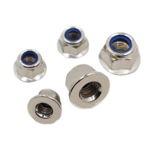 M3 M4 M5 M6 M8 Nickel Steel Metric Threaded Nylon Insert Hex Hexagon Flange Nuts Self-locking Locking Nut Wheel Locknut(M4 10pcs