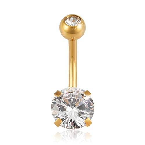 GD GOOD.designs EST. 2015 Piercing de acero quirúrgico 316L de oro para el ombligo para las mujeres I Piercing de oro de 18 quilates con piedra de zirconia y cristal Cover