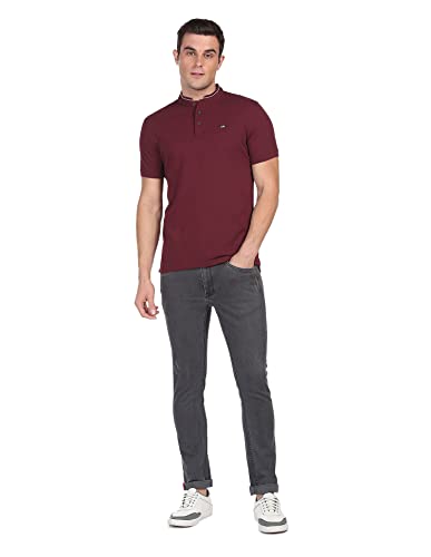 Arrow Men Red Mandarin Collar Textured Polo Shirt
