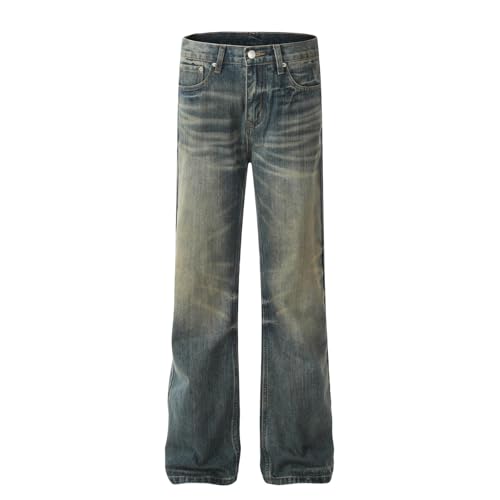 Jeans Pants Trousers Denim Retro Trendy Street Washed Blue Mid Waist Commuter Casual Straight for Men