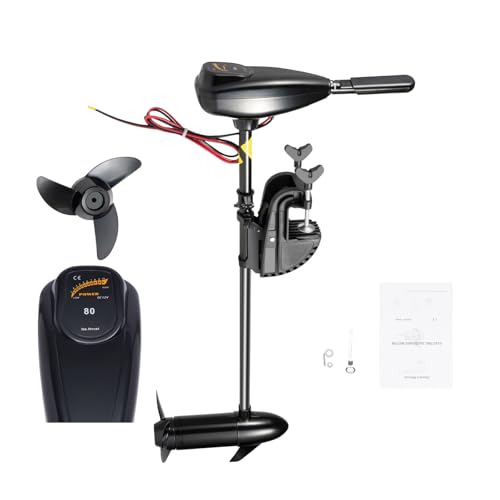 LENJKYYO Fuoribordo, 800 W, 12 V, 80 LBS, fuoribordo elettrico, 1,2 CV con 5 marce avanti e 3 retromarce, albero lungo per gommone con motore elettrico, kayak, barca a motore